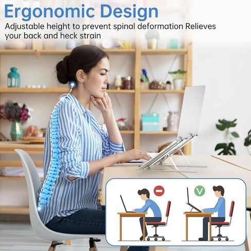 Laptop Stand for Desk Adjustable Laptop Riser with 8-Angle Adjustment Aluminium Alloy Laptop Holder Foldable Computer Stand for 10-16" Laptops(Silver-07) in Saudi Arabia