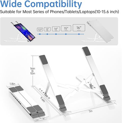Laptop Stand for Desk Adjustable Laptop Riser with 8-Angle Adjustment Aluminium Alloy Laptop Holder Foldable Computer Stand for 10-16" Laptops(Silver-07) in Saudi Arabia