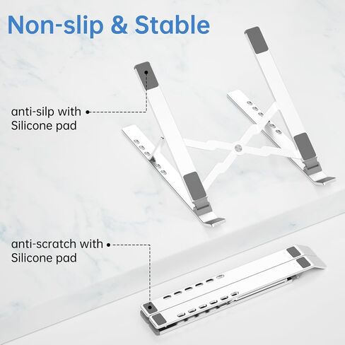 Laptop Stand for Desk Adjustable Laptop Riser with 8-Angle Adjustment Aluminium Alloy Laptop Holder Foldable Computer Stand for 10-16" Laptops(Silver-07) in Saudi Arabia