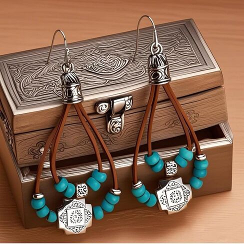 Boho Earrings for Women Wastern Leather Earrings Cowgirl Country Concert Outfits Accessories Rodeo Brown Leather Earrings Silver Statement Earrings Gift for Her-Flower in Kuwait