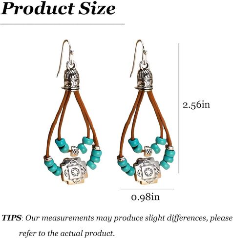 Boho Earrings for Women Wastern Leather Earrings Cowgirl Country Concert Outfits Accessories Rodeo Brown Leather Earrings Silver Statement Earrings Gift for Her-Flower in Kuwait