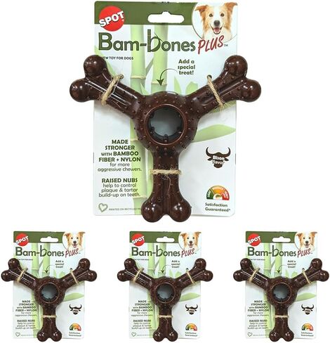 SPOT Bam-Bones Plus Triple Chew - Bamboo Fiber & Nylon, Durable Long Lasting Dog Toy for Aggressive Chewers – Great for Adult Dogs & Teething Puppies Under 90lbs, Non-Splintering, 7in, Bison Flavor in Saudi Arabia