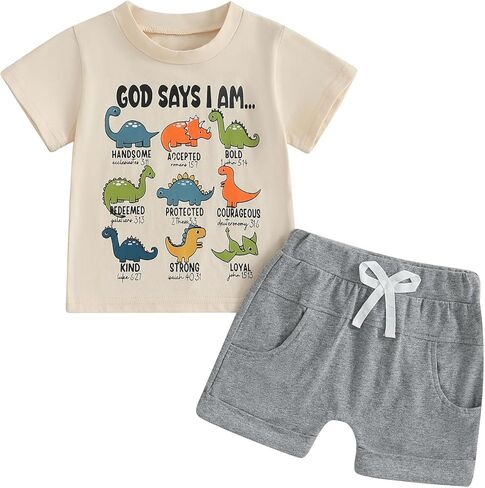 Madjtlqy Toddler Baby Boy Summer Clothes Short Sleeve T Shirt Top Casual Shorts Set Cute Infant Boys Shorts Set in Kuwait