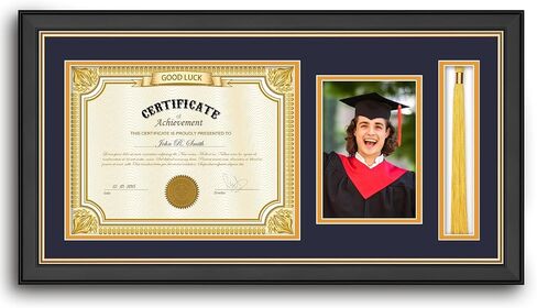 11x22 Black Finish Solid Wood Diploma Frame - يحمل شهادة 8.5 × 11 مع شرابة وحامل صور 5x7 ، أحمر مع حصيرة ذهبية ، هدية التخرج له أو لها in Saudi Arabia