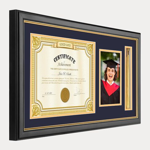 11x22 Black Finish Solid Wood Diploma Frame - يحمل شهادة 8.5 × 11 مع شرابة وحامل صور 5x7 ، أحمر مع حصيرة ذهبية ، هدية التخرج له أو لها in Saudi Arabia