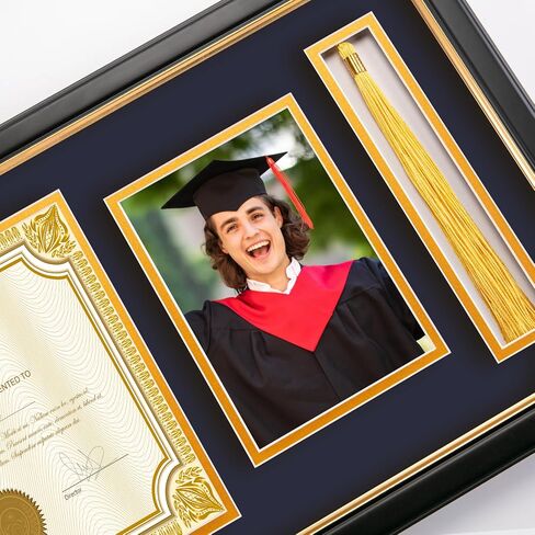 11x22 Black Finish Solid Wood Diploma Frame - يحمل شهادة 8.5 × 11 مع شرابة وحامل صور 5x7 ، أحمر مع حصيرة ذهبية ، هدية التخرج له أو لها in Saudi Arabia