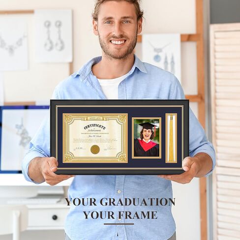 11x22 Black Finish Solid Wood Diploma Frame - يحمل شهادة 8.5 × 11 مع شرابة وحامل صور 5x7 ، أحمر مع حصيرة ذهبية ، هدية التخرج له أو لها in Saudi Arabia
