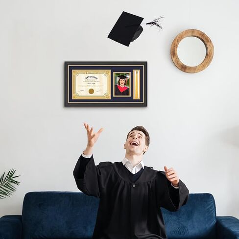 11x22 Black Finish Solid Wood Diploma Frame - يحمل شهادة 8.5 × 11 مع شرابة وحامل صور 5x7 ، أحمر مع حصيرة ذهبية ، هدية التخرج له أو لها in Saudi Arabia