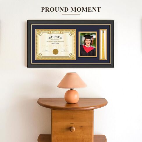 11x22 Black Finish Solid Wood Diploma Frame - يحمل شهادة 8.5 × 11 مع شرابة وحامل صور 5x7 ، أحمر مع حصيرة ذهبية ، هدية التخرج له أو لها in Saudi Arabia
