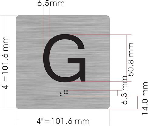 Elevator JAMB Plate with Braille - Elevator Floor Number Brush SILVER (G- GROUND 4X4) in Saudi Arabia