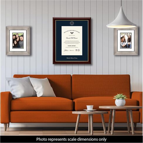 الولايات المتحدة البحرية 11 "W × 14" إطار الشهادة - نوبات - إطار شهادة الذهب المنقوش - صب الكرز مع حصيرة البحرية - مرخص رسميًا in Kuwait