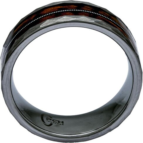 Hammered Tungsten, Whiskey Barrel Wood, Guitar String Ring, 8mm Comfort Fit Wedding Band in Kuwait