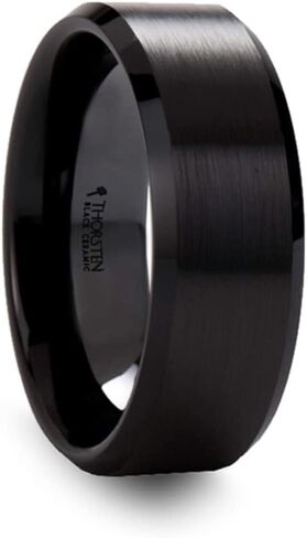 Roy Rose Jewelry Mens Black Ceramic Beveled Edges Wedding Ring - Brushed Finish Comfort Fit - 6mm 8mm Wide - Style Name: Yorkshire in Kuwait