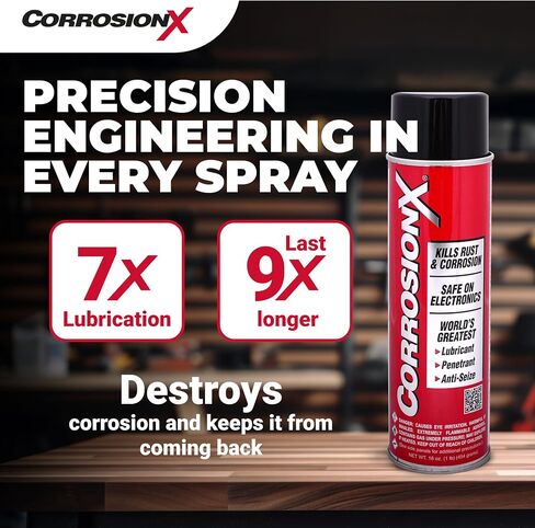 CorrosionX Corrosion Technologies 90102 (16 أونصة أيروسول) - مادة تشحيم متعددة الأغراض، ومخترقة، ومضادة للصدأ والتآكل | القوة الصناعية | الصف البحري | ينظف، يزيت، يحمي in Kuwait