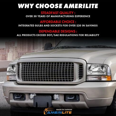 Amerilite for 1999-2004 Ford Super Duty F-250/F-350/F-450/F-550 | الرحلة المصابيح الأمامية كروم المصابيح الأمامية زوج - جانب الركاب وجانب السائق in Saudi Arabia