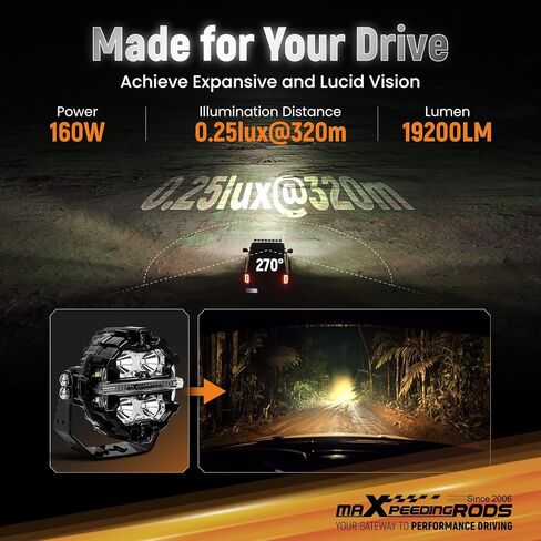 MaxPeedingRods 2x 3.5 بوصة 160W LED LED ROAD ROAD LIGHTS ، Round Light Bar 19200LM مشرق مع أوضاع AMBER/WHITE DRL 3 ، 270 ° SHOARER SIDER FOR TRUCKS JEEP Pickup ATV UTV Motorcles ، مع 4 أغطية سوداء in Saudi Arabia