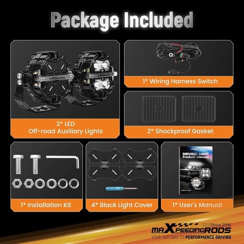MaxPeedingRods 2x 3.5 بوصة 160W LED LED ROAD ROAD LIGHTS ، Round Light Bar 19200LM مشرق مع أوضاع AMBER/WHITE DRL 3 ، 270 ° SHOARER SIDER FOR TRUCKS JEEP Pickup ATV UTV Motorcles ، مع 4 أغطية سوداء in Saudi Arabia