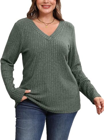 Sampeel Long Sleeve Shirts for Women V Neck Sweaters Fall Fashion Outfits 2025 Tunic Tops Lightweight in Kuwait