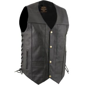Milwaukee Leather LKM3787 Men's Classic Side Laced Black Leather Motorcycle Rider Biker Vest w/Ten Pockets in Kuwait