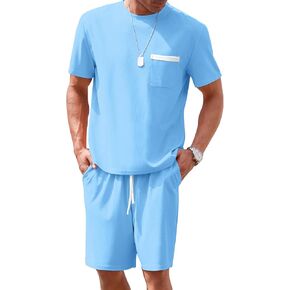 ODIZLI Men's Waffle T Shirt and Drawstring Shorts Summer Tracksuit Casual Two Piece Outfits with Pockets in Saudi Arabia