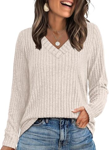 قمصان Sampeel Long Sleeve for Women v سفن الرقبة التي تقع على ملابس الموضة 2025 قمم تونك خفيفة الوزن in Saudi Arabia