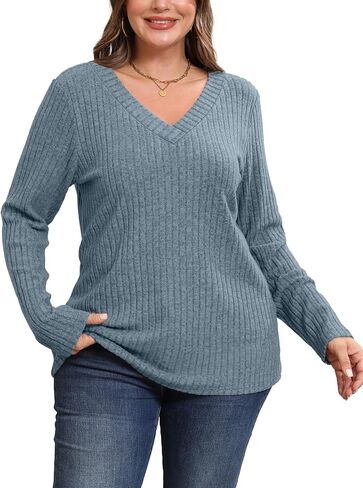 Sampeel Long Sleeve Shirts for Women V Neck Sweaters Fall Fashion Outfits 2025 Tunic Tops Lightweight in Kuwait