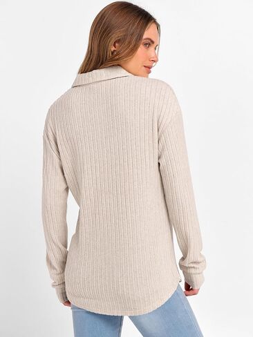 ANRABESS Womens Long Sleeve Shirts Henley V Neck Tops Dressy Casual Ribbed Knit Loose Comfy Tunic Sweaters with Pocket in Saudi Arabia