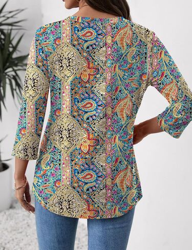 Lomon Women's 3/4 Length Sleeve Tops v Neck Dary Dary Dasual Fashion Fashion Tunic Turts Summer Summer 2025 in Saudi Arabia