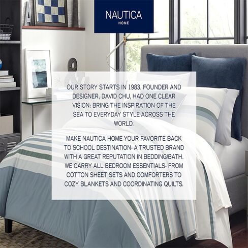 Nautica - مجموعة كوين لماغ ، الفراش القابل للعكس من القطن مع شامز مطابقة ، ديكور المنزل الأنيق (دوفر الأزرق ، الملكة) in Saudi Arabia