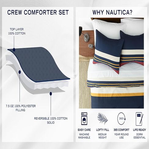 Nautica - مجموعة كوين لماغ ، الفراش القابل للعكس من القطن مع شامز مطابقة ، ديكور المنزل الأنيق (دوفر الأزرق ، الملكة) in Saudi Arabia