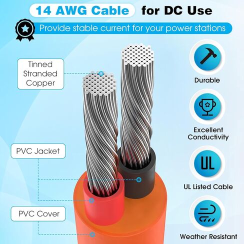 Dreyoo 12V/24V 8.2 ft Car Charging Cable, 14AWG 15A Car Cigarette Lighter Charger with DC7909 DC8020 Connectors, Compatible with Jackery Explorer Portable Power Station in Saudi Arabia