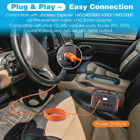 Dreyoo 12V/24V 8.2 ft Car Charging Cable, 14AWG 15A Car Cigarette Lighter Charger with DC7909 DC8020 Connectors, Compatible with Jackery Explorer Portable Power Station in Saudi Arabia