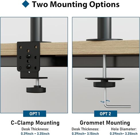 BONTEC Triple Monitor Desk Mount for One 32 Inch Screen and Two 27 Inch Screens, Supports up to 22lbs, with Full Motion Adjustability, Dual Installation Options and Integrated Cable Management, Black in Kuwait