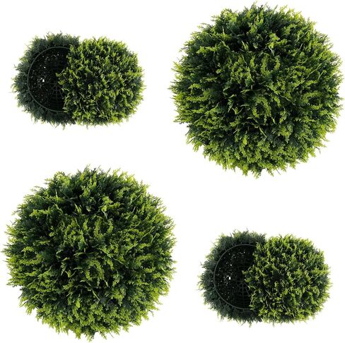 Goplus 2 PCS 22 Inch Artificial Cedar Topiary Ball, Round Faux Cypress Balls Outdoor, Fake Plant Sphere for Front Door, Porch, Backyard, Balcony, Patio, Garden, Wedding and Home Décor in Saudi Arabia