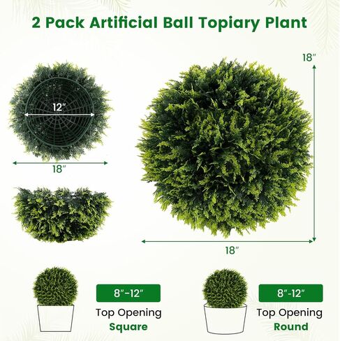 Goplus 2 PCS 22 Inch Artificial Cedar Topiary Ball, Round Faux Cypress Balls Outdoor, Fake Plant Sphere for Front Door, Porch, Backyard, Balcony, Patio, Garden, Wedding and Home Décor in Saudi Arabia