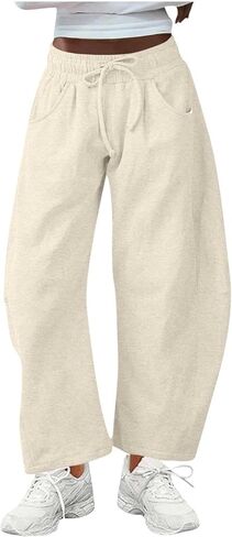 Barrel Sweatpants Women Elastic Waisted Wide Leg Lounge Pants Baggy Casual Sweat Pant Palazzo Trousers with Pockets in Saudi Arabia