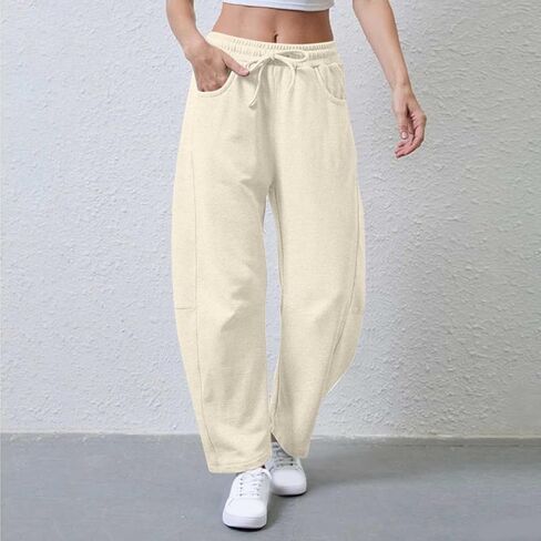 Barrel Sweatpants Women Elastic Waisted Wide Leg Lounge Pants Baggy Casual Sweat Pant Palazzo Trousers with Pockets in Saudi Arabia