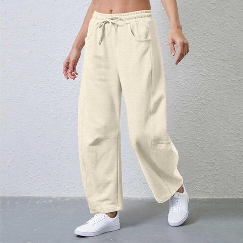 Barrel Sweatpants Women Elastic Waisted Wide Leg Lounge Pants Baggy Casual Sweat Pant Palazzo Trousers with Pockets in Saudi Arabia