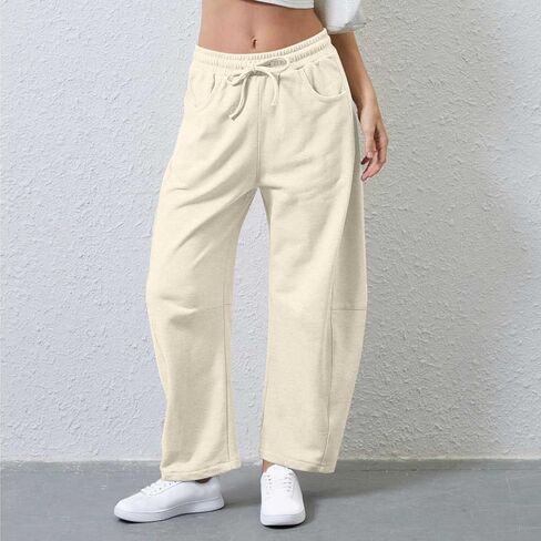 Barrel Sweatpants Women Elastic Waisted Wide Leg Lounge Pants Baggy Casual Sweat Pant Palazzo Trousers with Pockets in Saudi Arabia