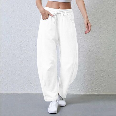Barrel Sweatpants Women Elastic Waisted Wide Leg Lounge Pants Baggy Casual Sweat Pant Palazzo Trousers with Pockets in Saudi Arabia