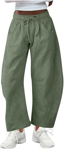 Barrel Sweatpants Women Elastic Waisted Wide Leg Lounge Pants Baggy Casual Sweat Pant Palazzo Trousers with Pockets in Saudi Arabia