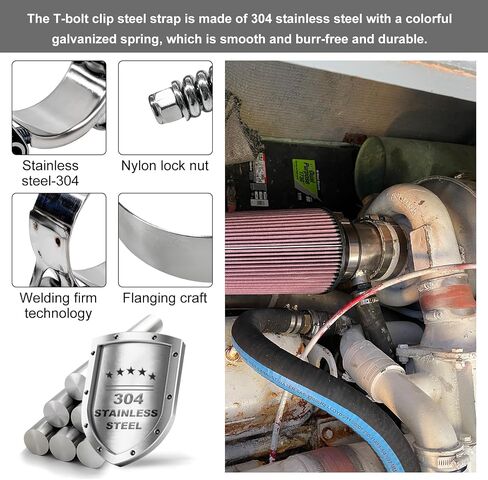 2PCS 2.75 inch T-Bolt Hose Clamp, Stainless Steel Spring Loaded Hose Clamps Working Range 64mm-72mm, Adjustable T-Shape Pipe Clamp for Exhaust System Turbo Intake Fuel Line in Saudi Arabia