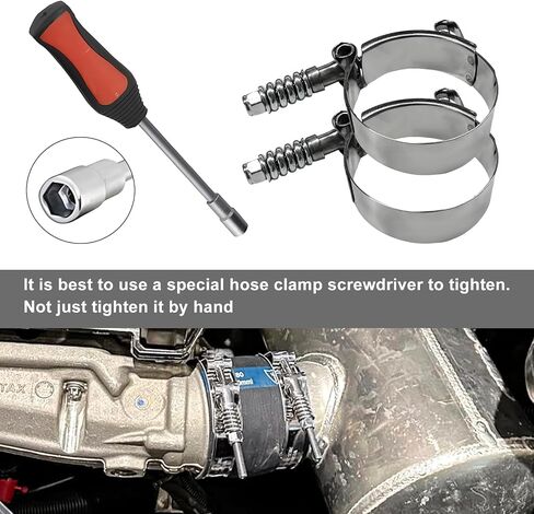 2PCS 2.75 inch T-Bolt Hose Clamp, Stainless Steel Spring Loaded Hose Clamps Working Range 64mm-72mm, Adjustable T-Shape Pipe Clamp for Exhaust System Turbo Intake Fuel Line in Saudi Arabia
