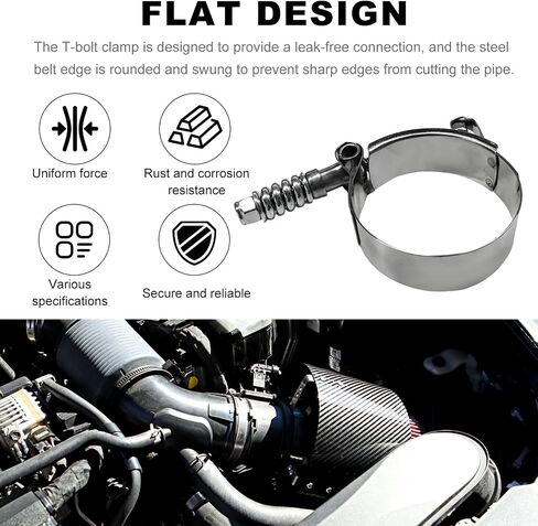 2PCS 2.75 inch T-Bolt Hose Clamp, Stainless Steel Spring Loaded Hose Clamps Working Range 64mm-72mm, Adjustable T-Shape Pipe Clamp for Exhaust System Turbo Intake Fuel Line in Saudi Arabia