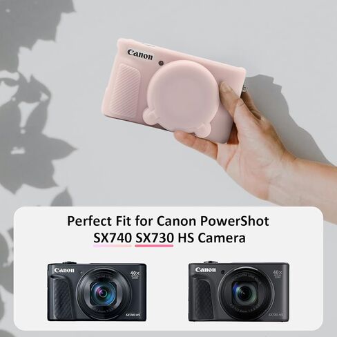 SX730 SX740 Camera Case & LCD Screen Protector Accessories Kit, Soft Silicone Case for Canon PowerShot SX740/SX730 HS Camera, Body Cover for SX740 SX730 with Lens Cap - Rose in Kuwait