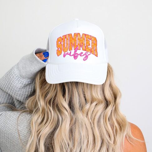 المشاعر الصيفية الرسم القابل للتعديل Cap Women and Teens Classic 5 Panel Mesh Snap Backer Trucker Hat in Saudi Arabia