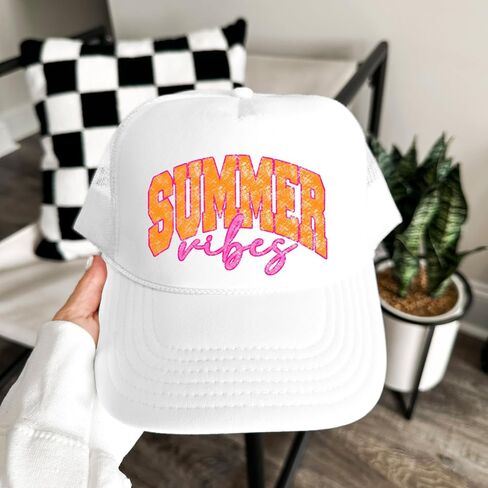 المشاعر الصيفية الرسم القابل للتعديل Cap Women and Teens Classic 5 Panel Mesh Snap Backer Trucker Hat in Saudi Arabia