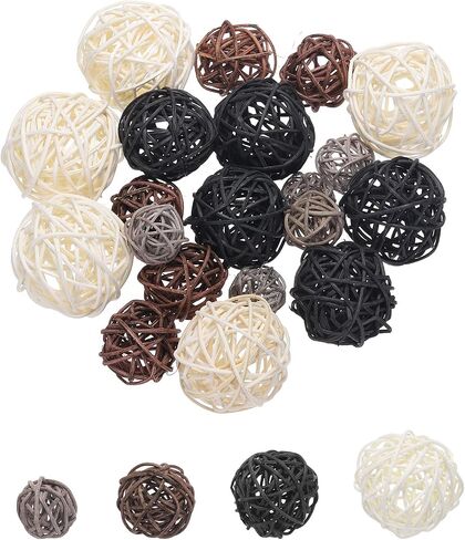 MECCANIXITY 20 Pcs Vase Filler Decorative Balls, 2.4/2/1.6/1.2" White/Black/Coffee/Gray Wicker Rattan Decor, Balls Bowl Fillers for Home Decor,Center Table in Saudi Arabia