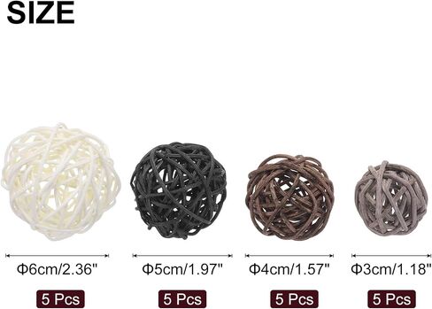 MECCANIXITY 20 Pcs Vase Filler Decorative Balls, 2.4/2/1.6/1.2" White/Black/Coffee/Gray Wicker Rattan Decor, Balls Bowl Fillers for Home Decor,Center Table in Saudi Arabia