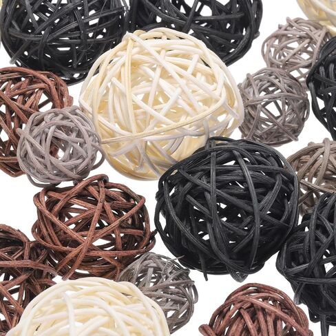 MECCANIXITY 20 Pcs Vase Filler Decorative Balls, 2.4/2/1.6/1.2" White/Black/Coffee/Gray Wicker Rattan Decor, Balls Bowl Fillers for Home Decor,Center Table in Saudi Arabia